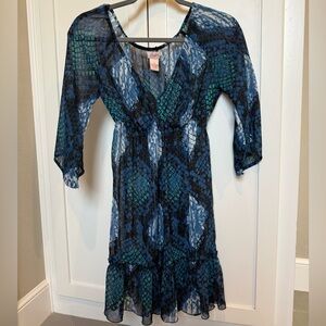 Chic Blue and Green Patterned Dress